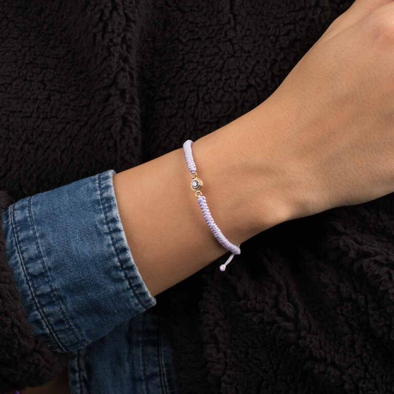 دستبند طلا بافت یاسی و تک نگین یاسی