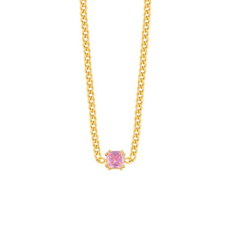 گردنبند طلا کارتیه با نگین مربع صورتی