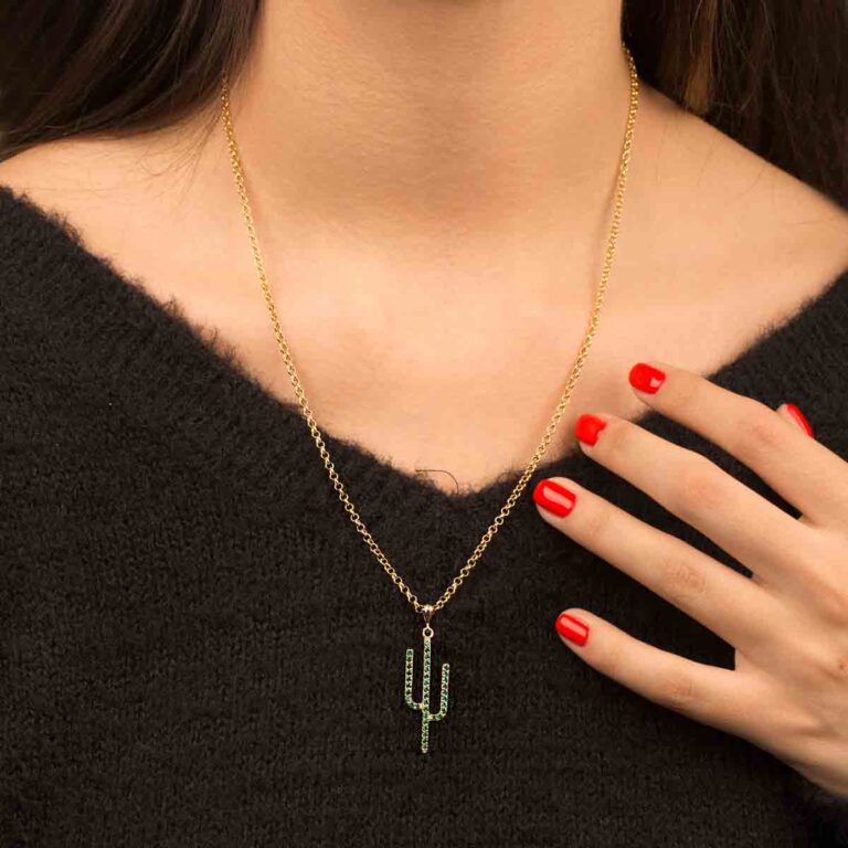 گردنبند طلا کاکتوس نگین با سبز