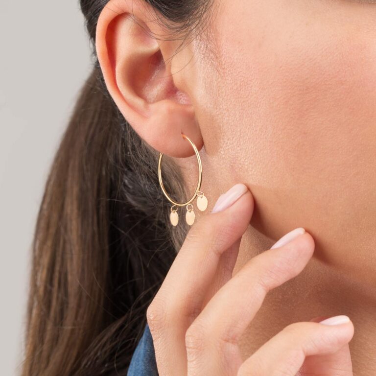 گوشواره طلا حلقه ای پولک دار بزرگ