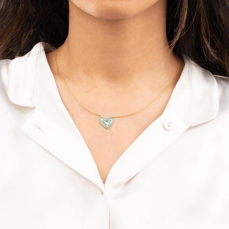 گردنبند طلا قلب2رنگ آبی