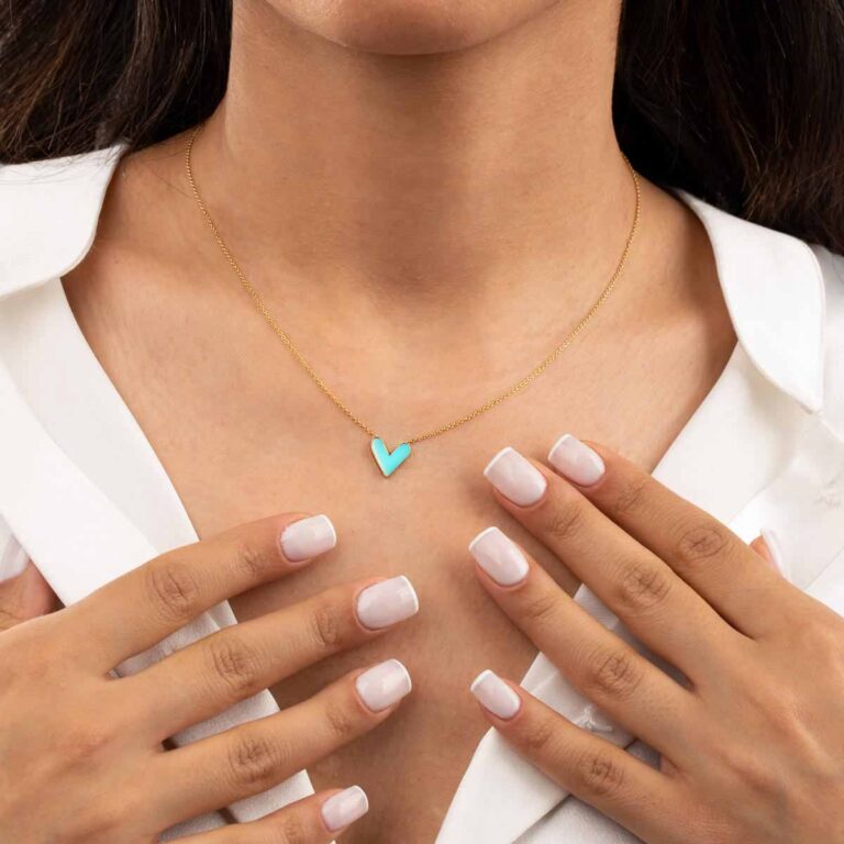 گردنبند طلا قلب آبی آسمانی مینا کاری