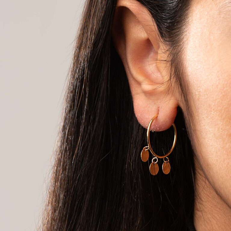 گوشواره طلا حلقه ای پولک دار متوسط