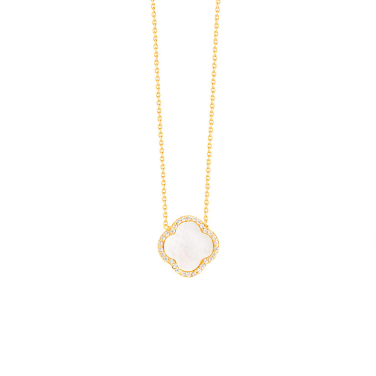 گردنبند طلا ونکلیف سفید دور نگین