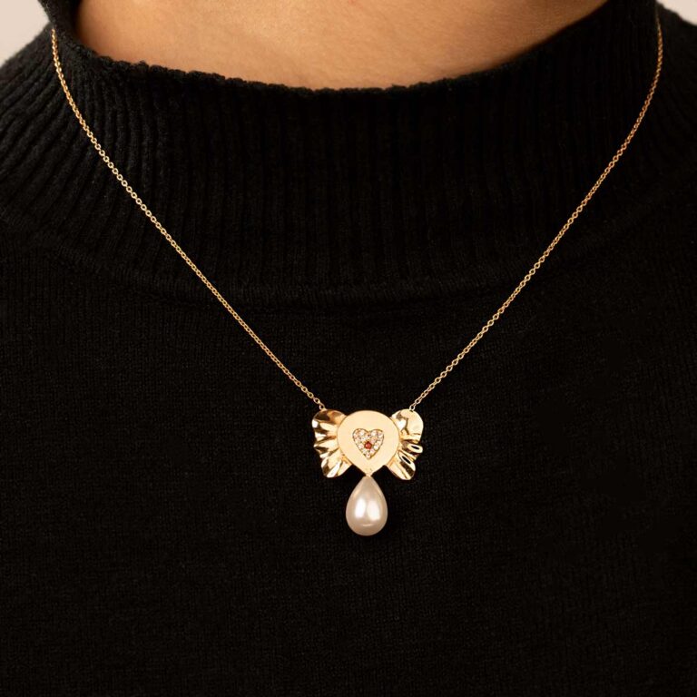 گردنبند طلا فیل و مروارید قلب