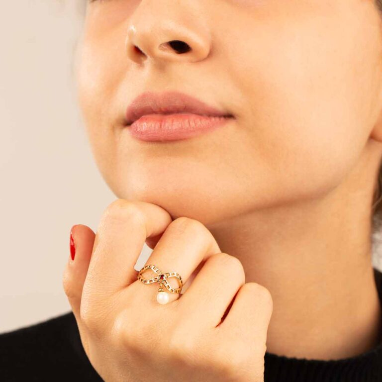 انگشتر طلا بی نهایت مروارید تک نگین