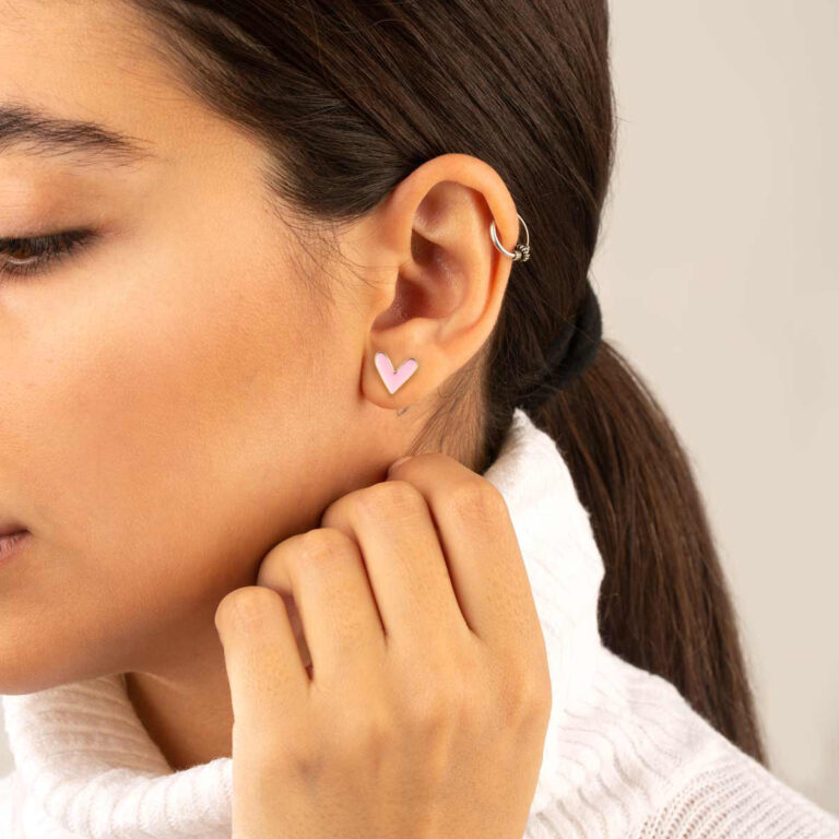 گوشواره طلا قلب صورتی مینا کاری