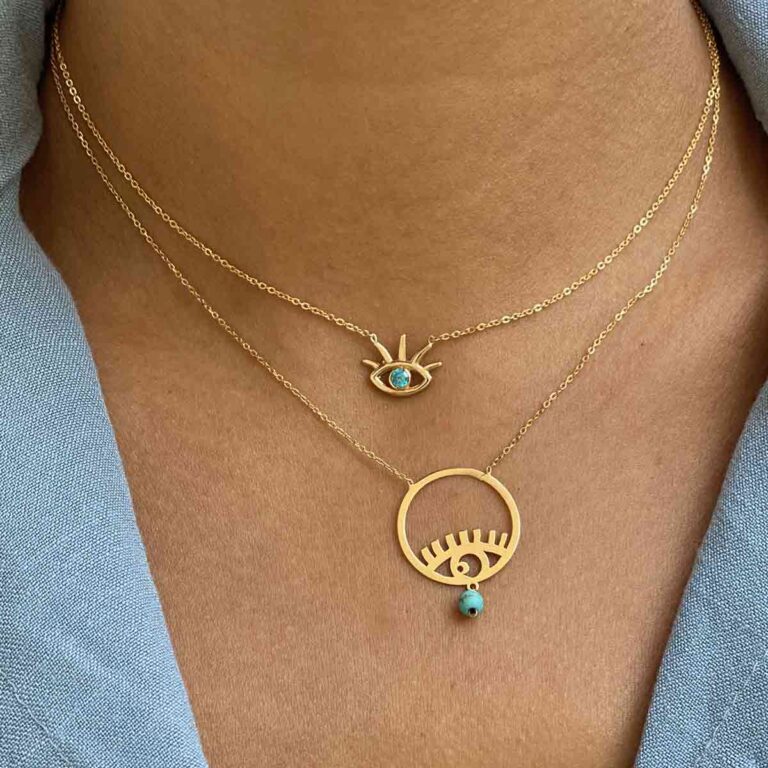 گردنبند طلا چشم مژه دار و دایره