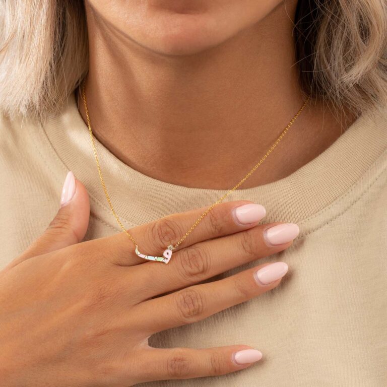 گردنبند طلا میناکاری حرف ف - تصویر 4