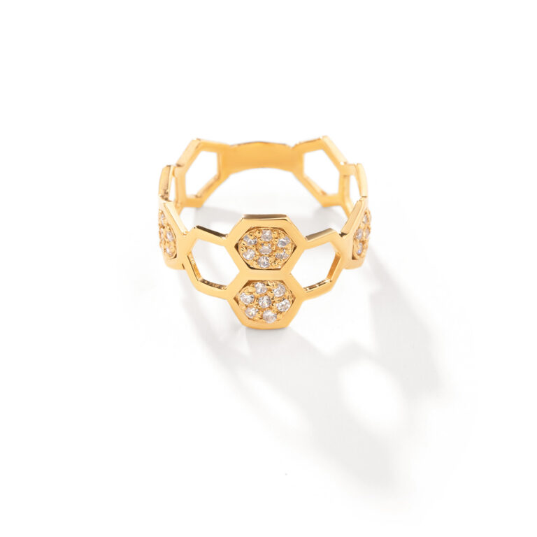 انگشتر طلا شش ضلعی نگینی