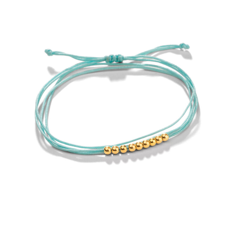 دستبند طلا بافت نه گوی آبی روشن