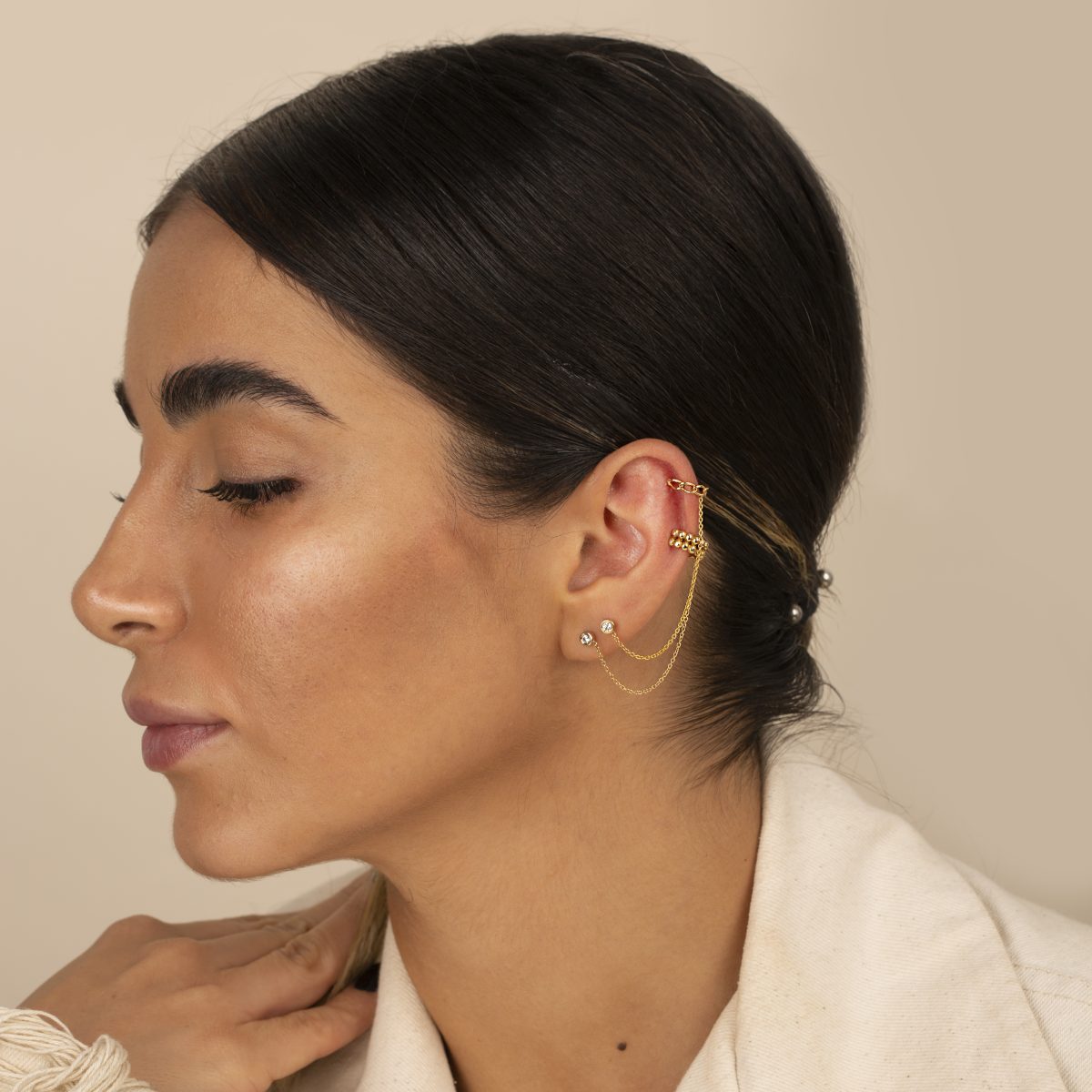 ایر کاف ''ear cuff" طلا توپی زنجیر لونا - تصویر 4