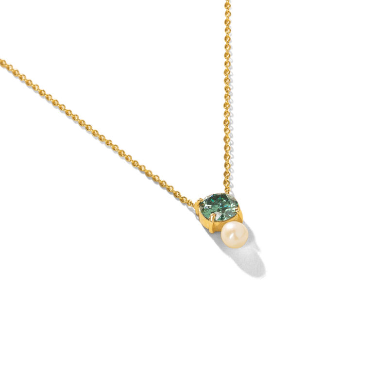 گردنبند طلا موزانایت و مروارید