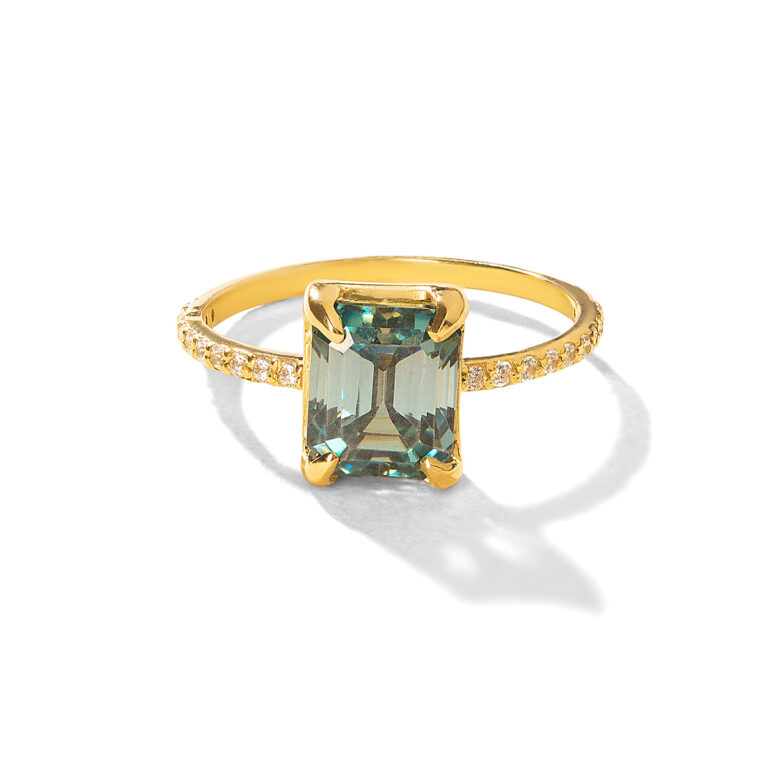 انگشتر طلا مستطیل موزانایت و نگین