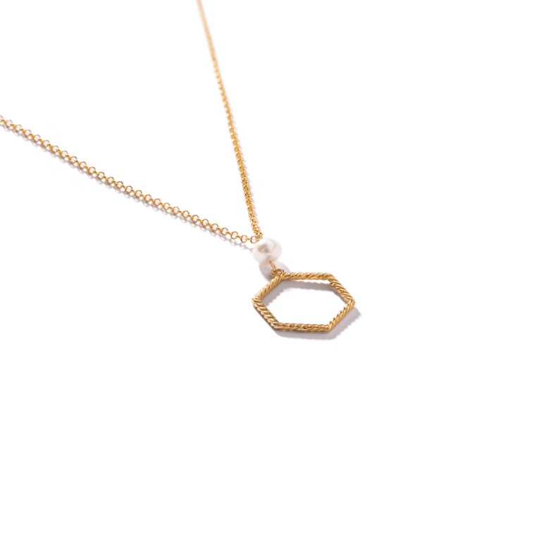 گردنبند طلا شش ضلعی مرواریدی