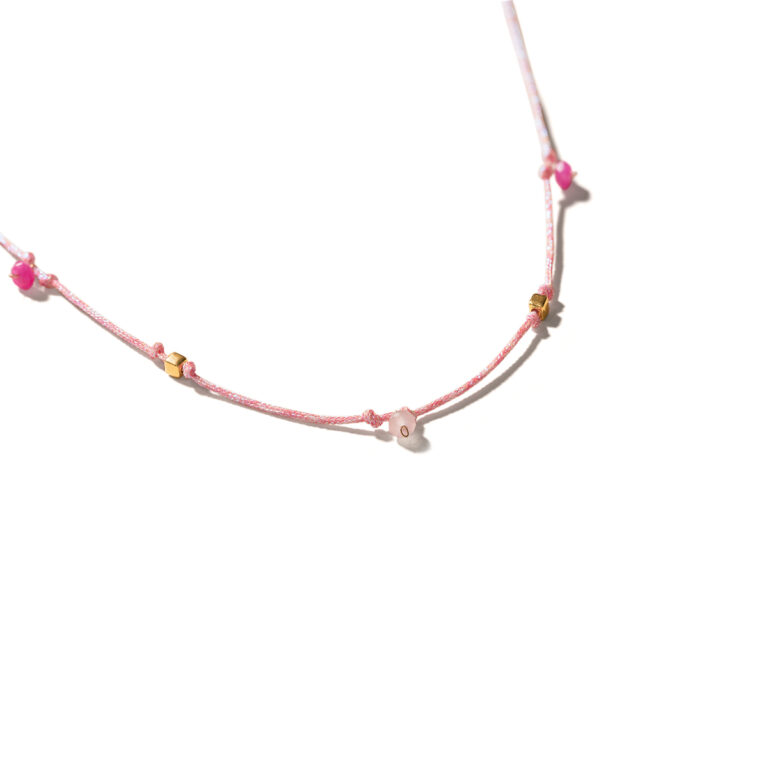 گردنبند طلا نخی دو مکعب صورتی