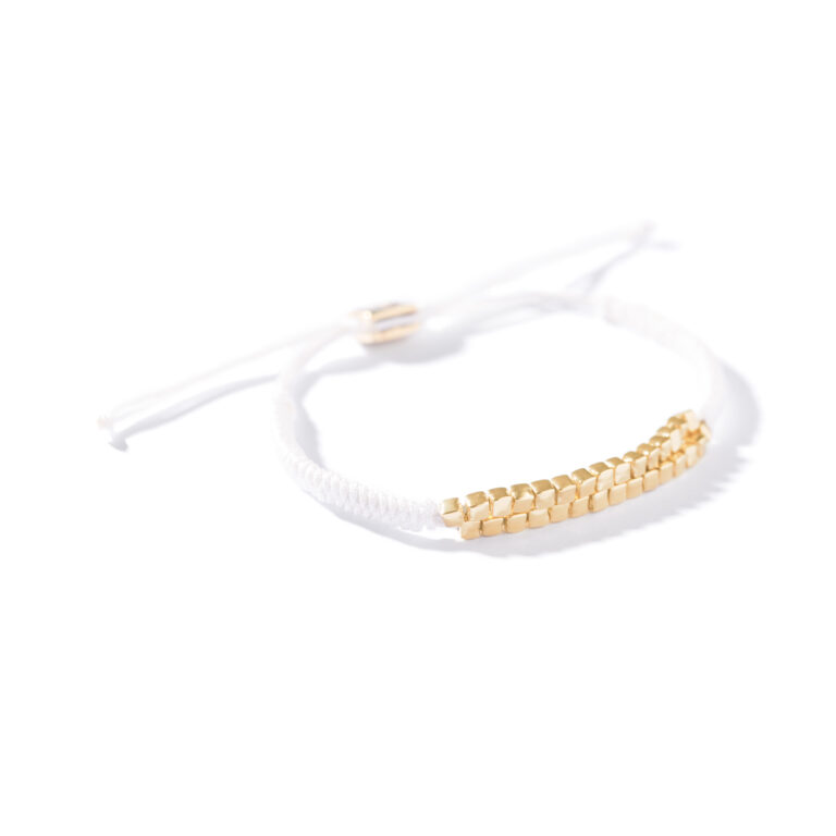 دستبند طلا بافت سفید مکعب لارک