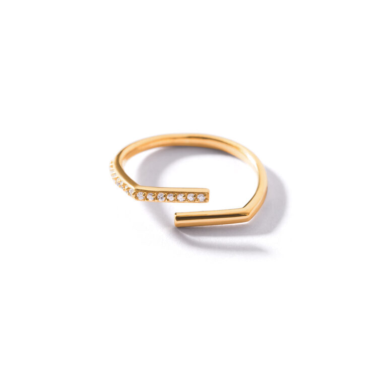 انگشتر طلا دو خط نگین دار