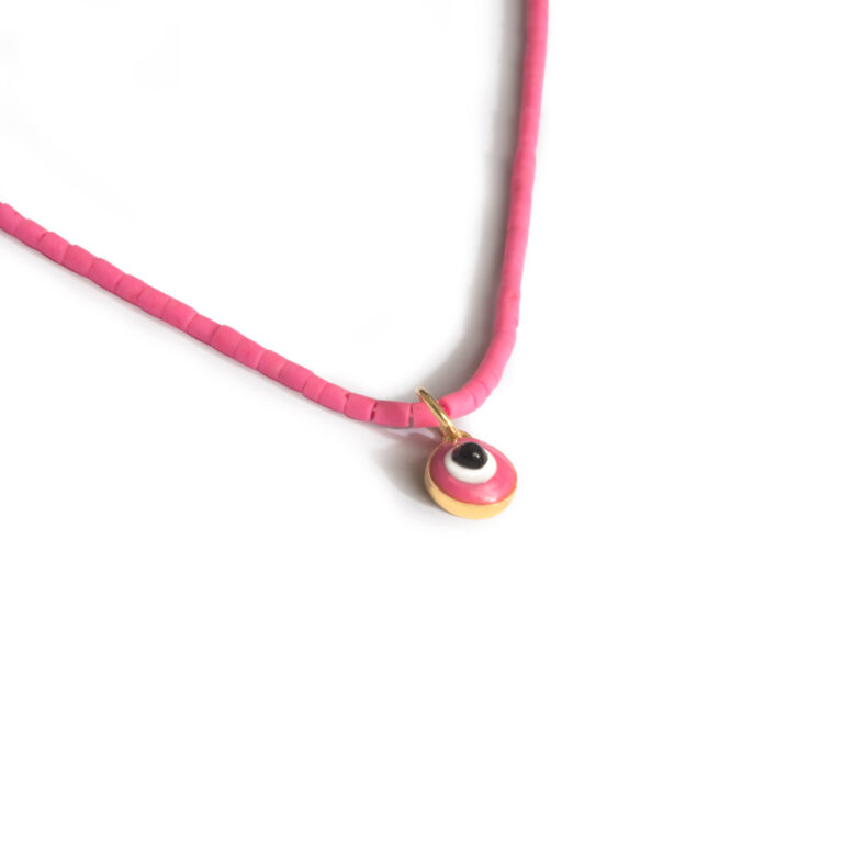 گردنبند طلا سنگی چشم صورتی