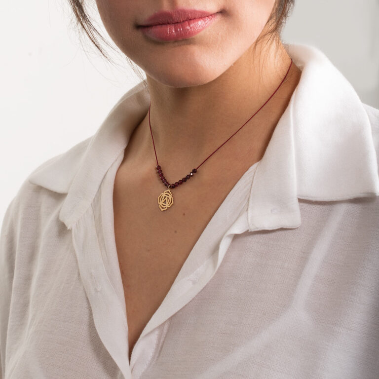 Root chakra gold necklace in