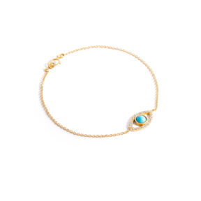 Gold chain bracelet with turquoise eyes g