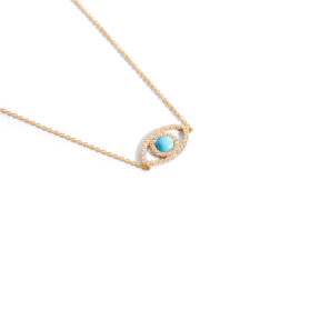 Gold chain necklace with turquoise eyes g