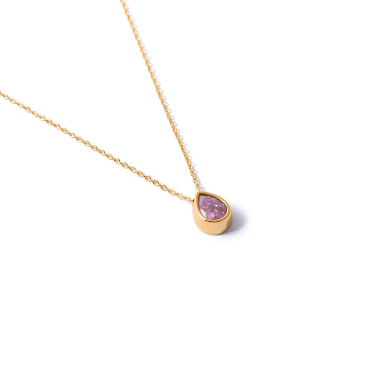 Narmela pink teardrop gold necklace g