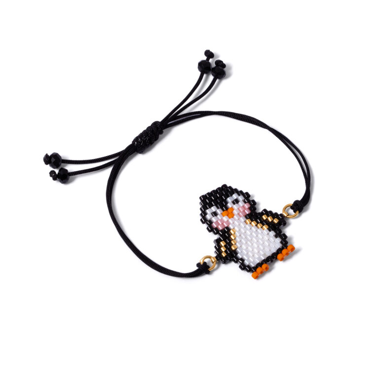 Penguin beaded gold bracelet