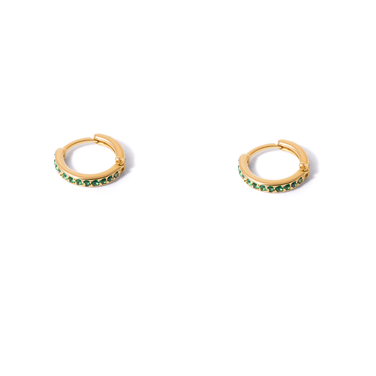 Gold earrings with green jeweled ring g