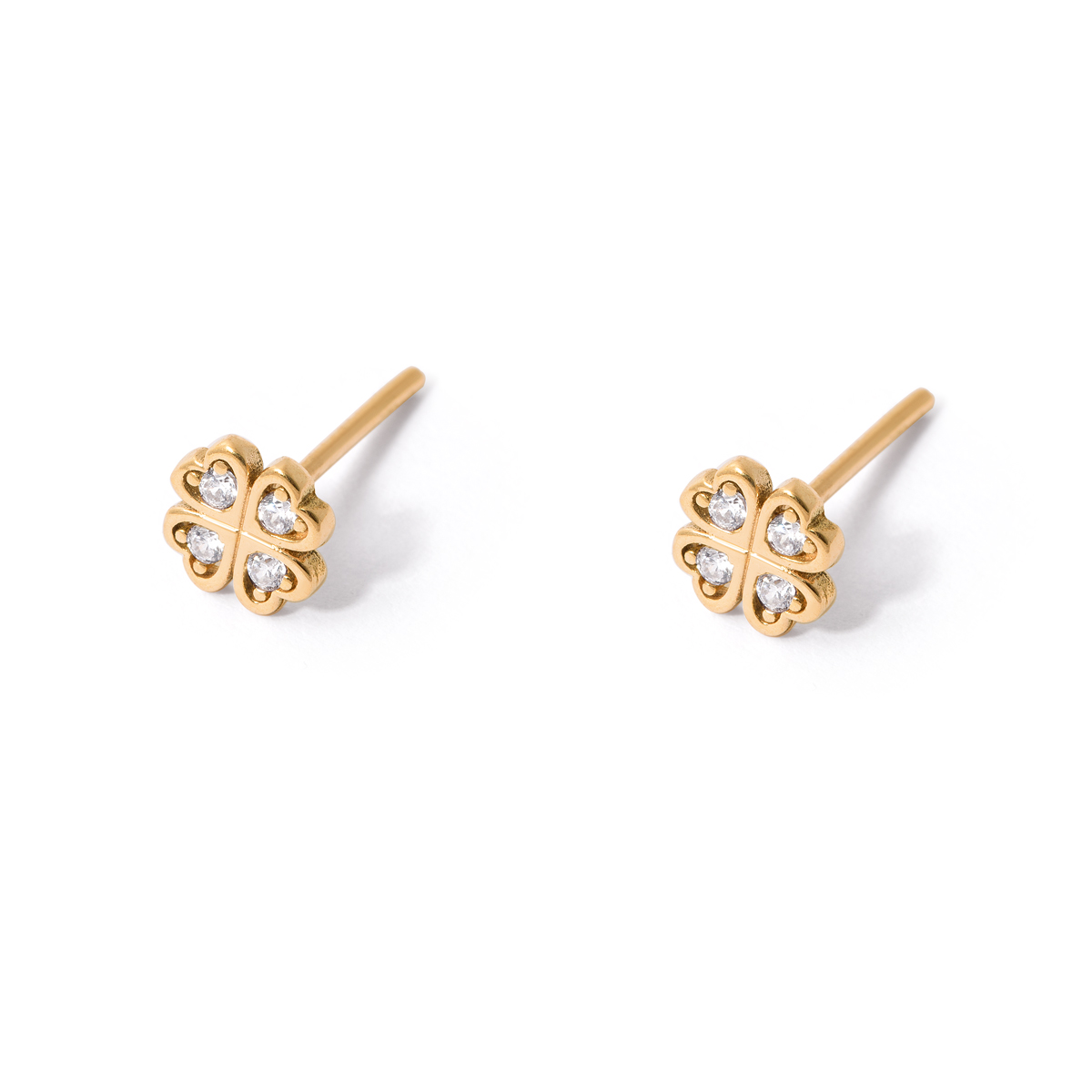 Gold earrings with jeweled clover g