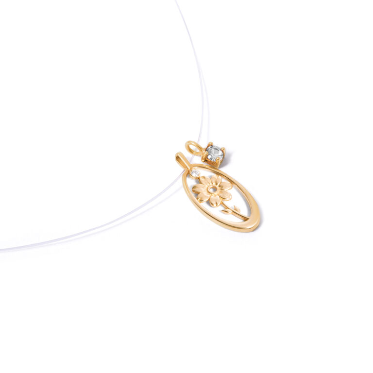 Gold necklace with grass enamel flowers g