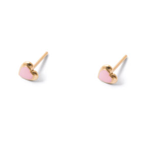 Pink enamel heart gold earrings g