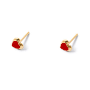 Red enamel heart gold earrings g