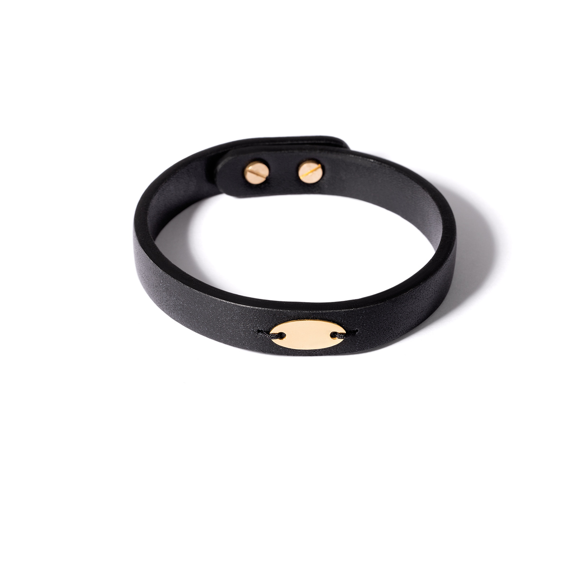Oval plate leather gold bracelet g