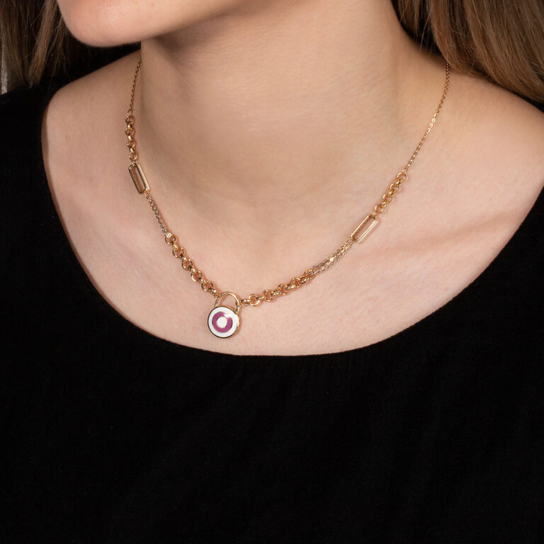 گردنبند طلا قفل مینا کاری لوان - تصویر 5