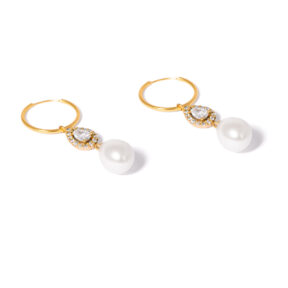 Gold earrings with teardrop pearls g