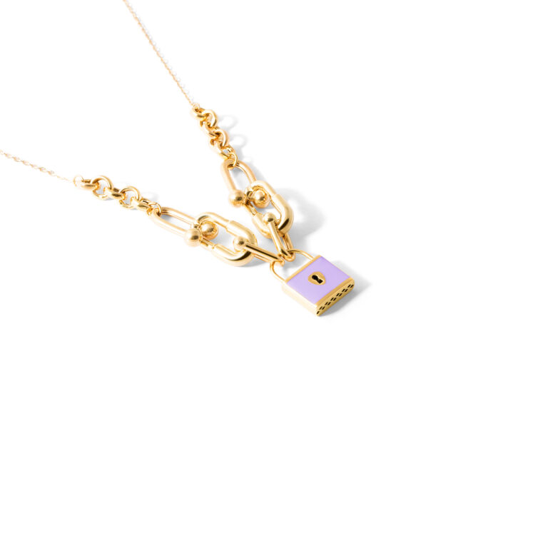 Gold necklace with enamel lock g