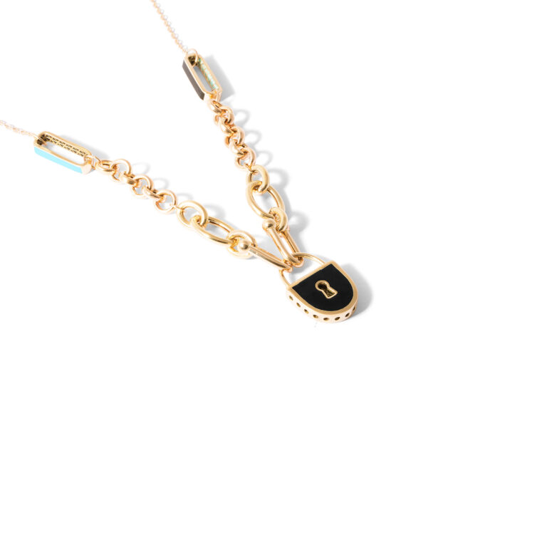 Gold necklace with enamel lock g