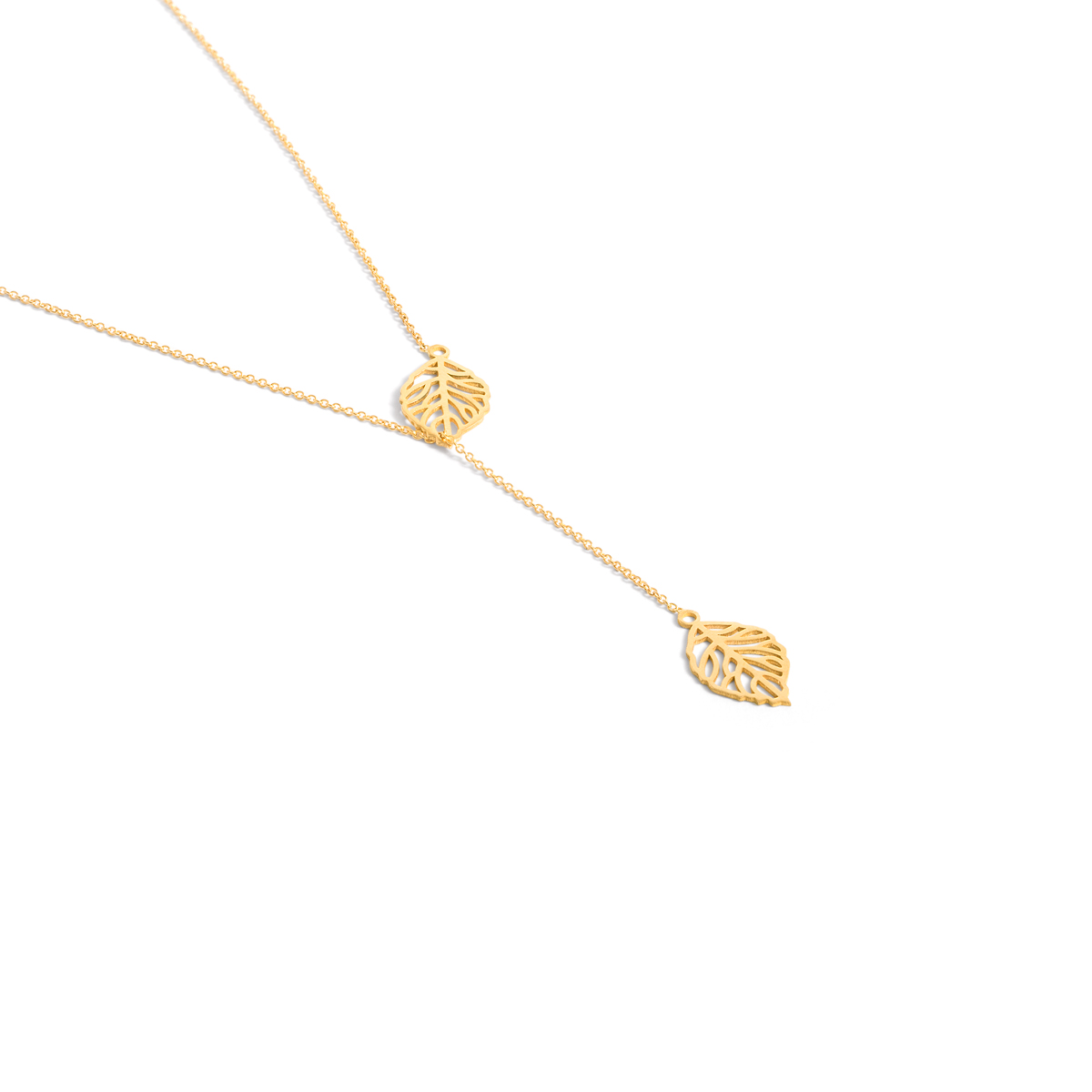 Gold necklace with two leaves g
