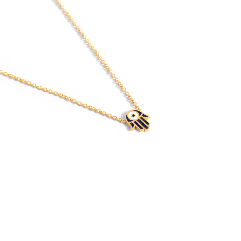 Hamsa handmade enamel gold necklace g