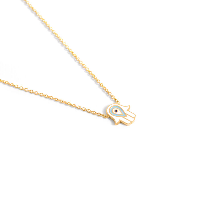 Hamsa handmade enamel gold necklace g
