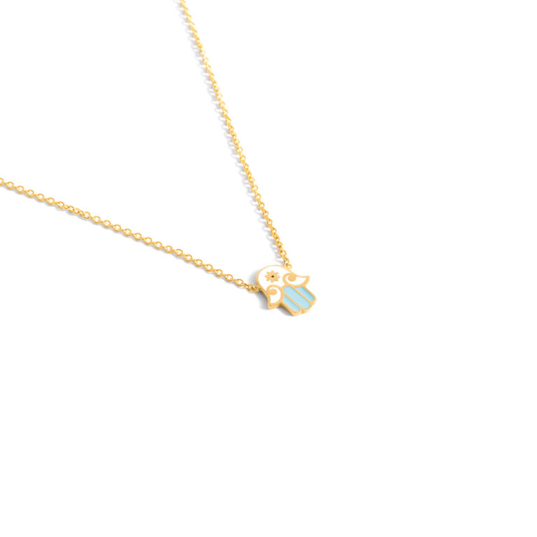 Hamsa handmade enamel gold necklace g