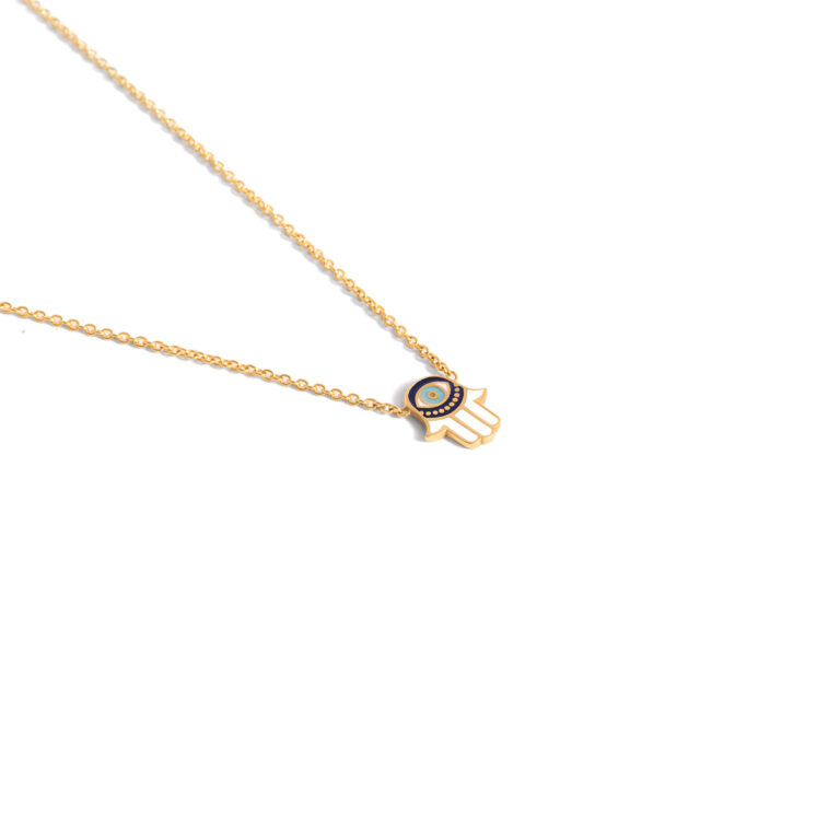 Hamsa handmade enamel gold necklace g