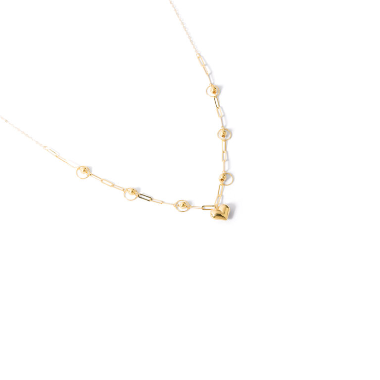 Gold ball and heart necklace g