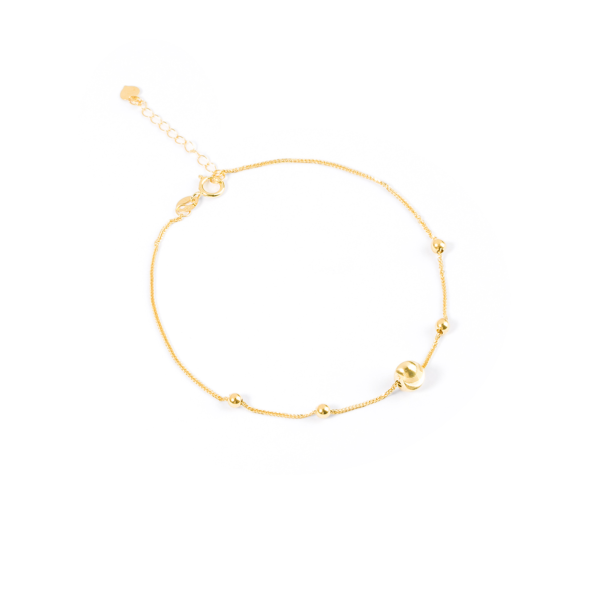 Gold chain bracelet with five spheres g