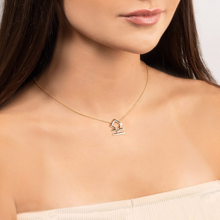 گردنبند طلا ساین ماه مهر تک نگین گالری طلا پرسته