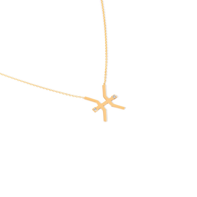 A gold necklace for the month of March with two jewelsG