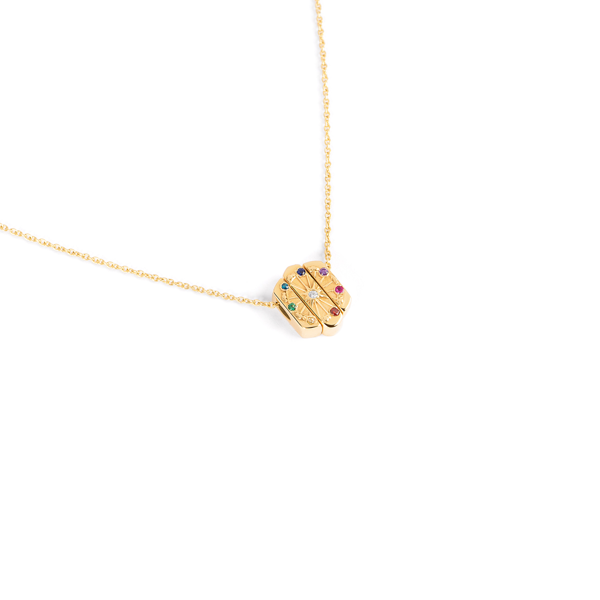 Chakra puzzle gold necklace with multicolored gems3G