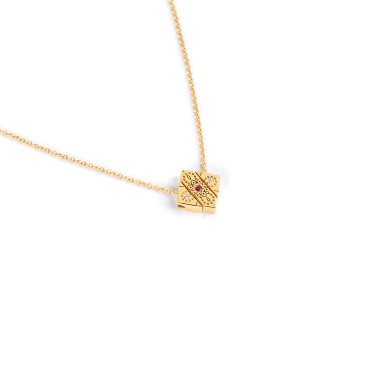 Chakra puzzle gold necklace with multicolored jewels6G