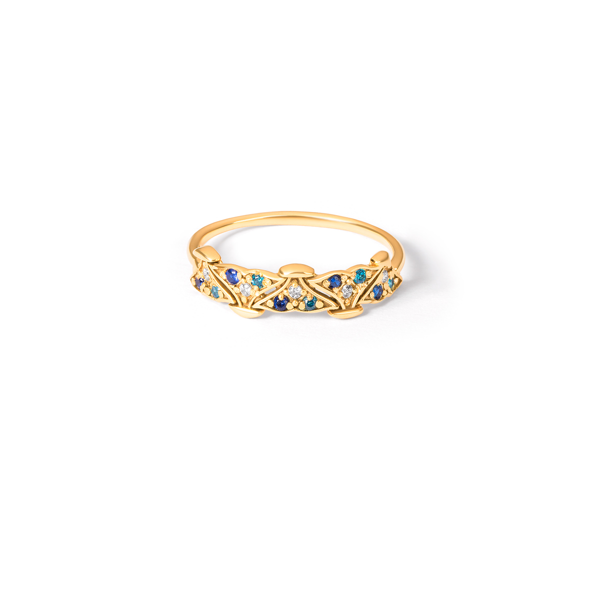 Gold ring, blue gem, whale tailG